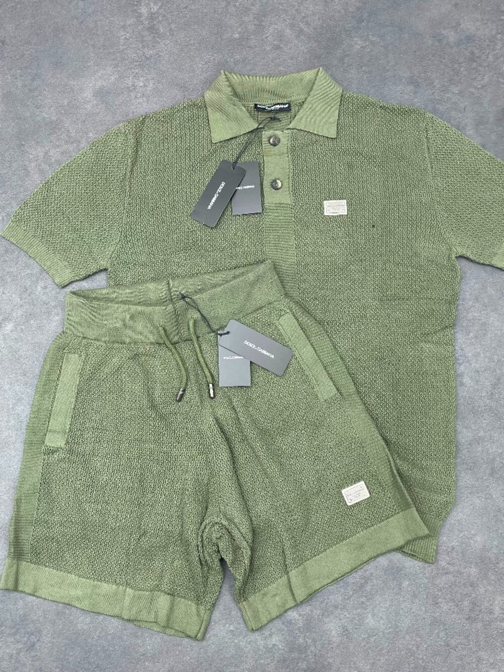Dolce & Gabbana Men’s Green Knit Polo Shirt & Shorts Set- Size Medium